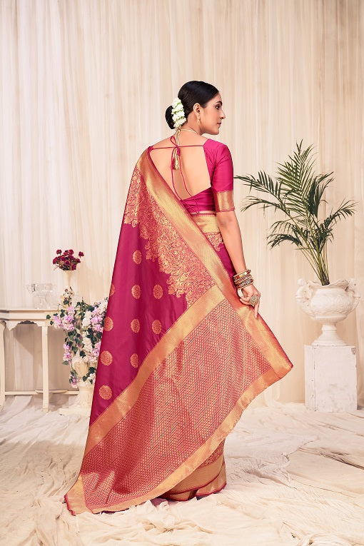 Dark Pink Festive Wear Woven Banarasi Silk Saree