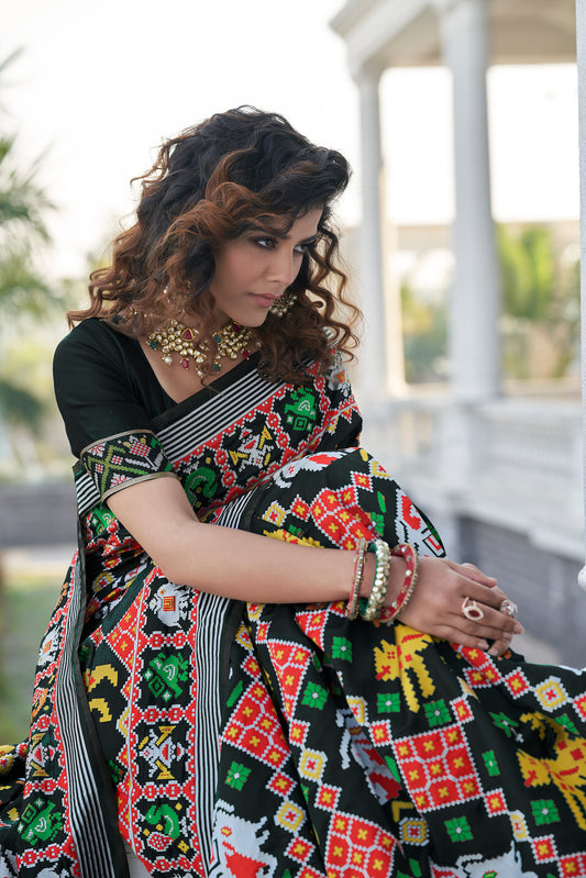 Black Color Exclusive Designer Patola Weaving Silk Party Wear Saree