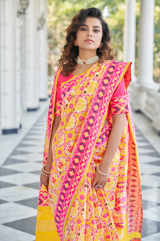Yellow Color Patola Designer Zari Work Party Wear Saree