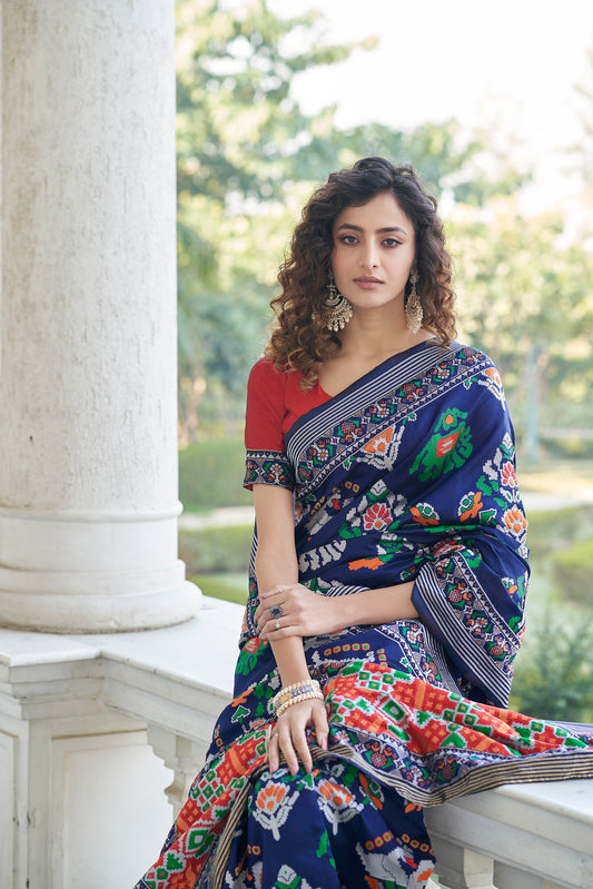 Navy Blue Color Fancy Wear Patola Weaving SIlk Saree Collection