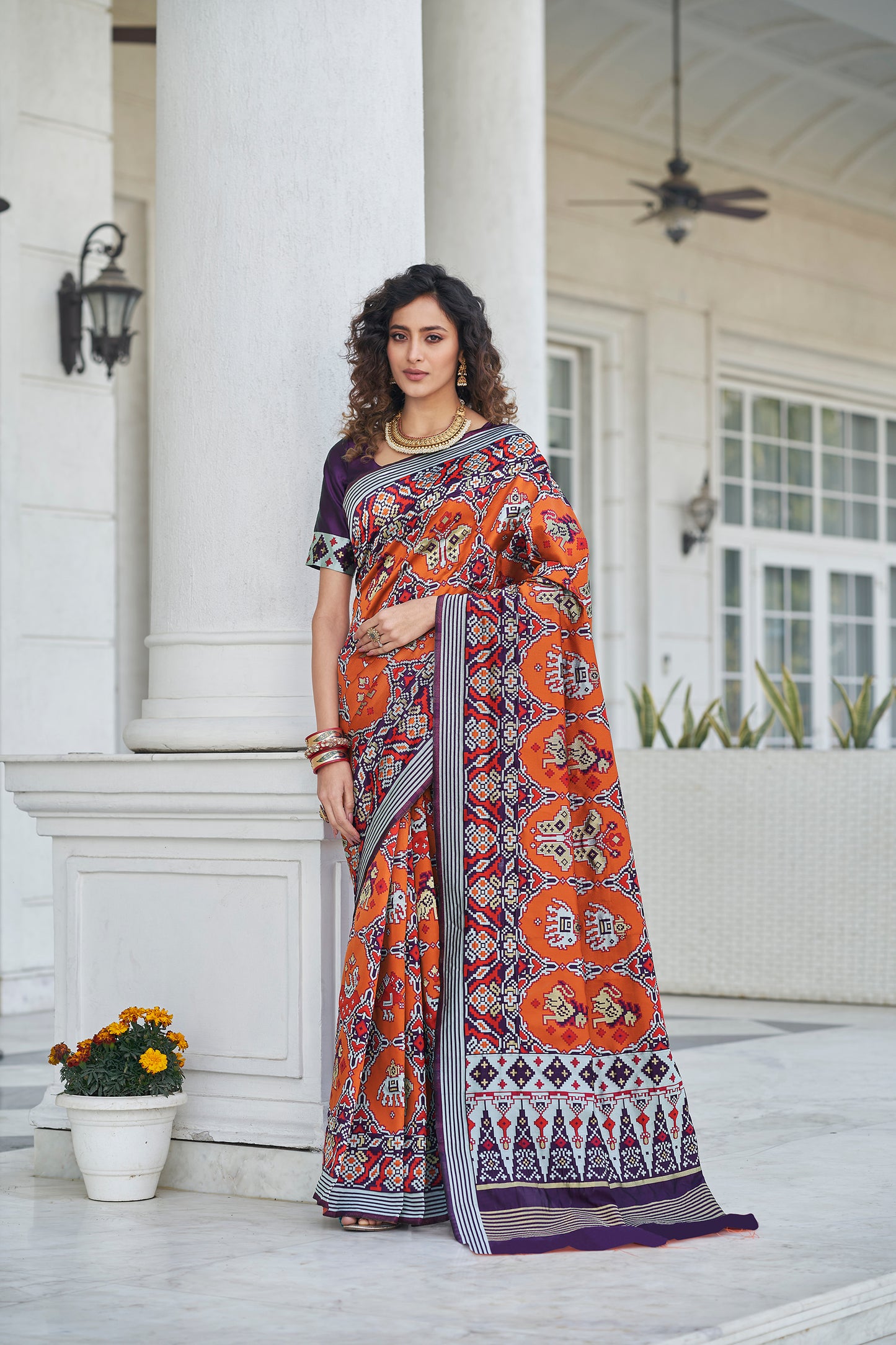 Purple Color Beautiful Zari Patola Weaving Work Stylish Saree