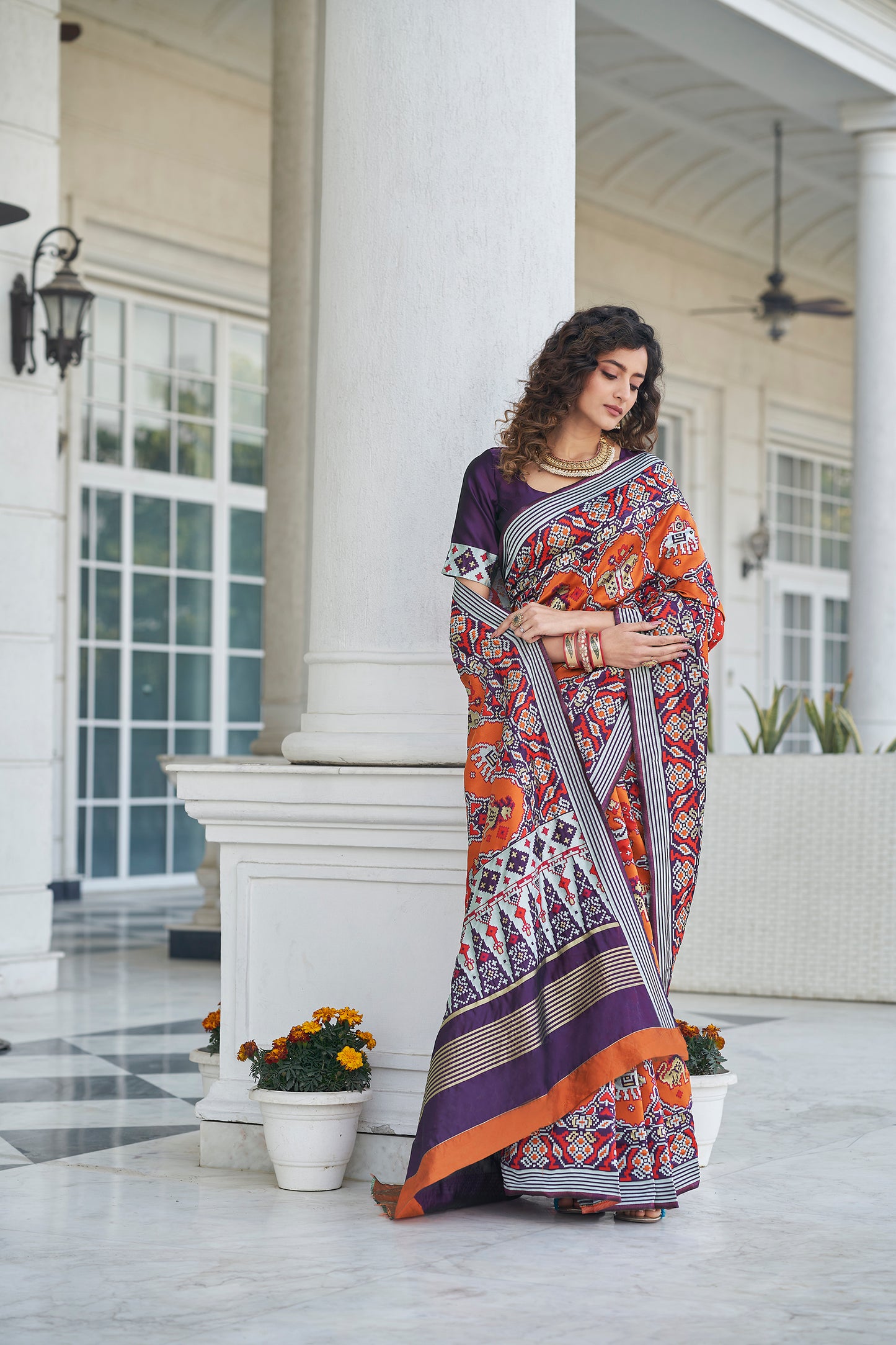 Purple Color Beautiful Zari Patola Weaving Work Stylish Saree