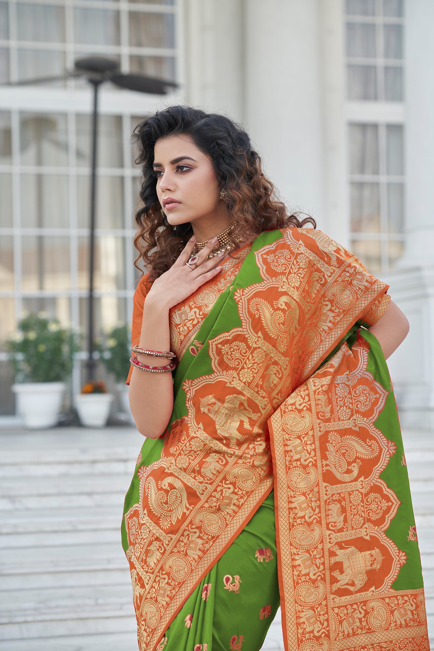 Green Soft Banarasi With Zari Weaving Silk Saree