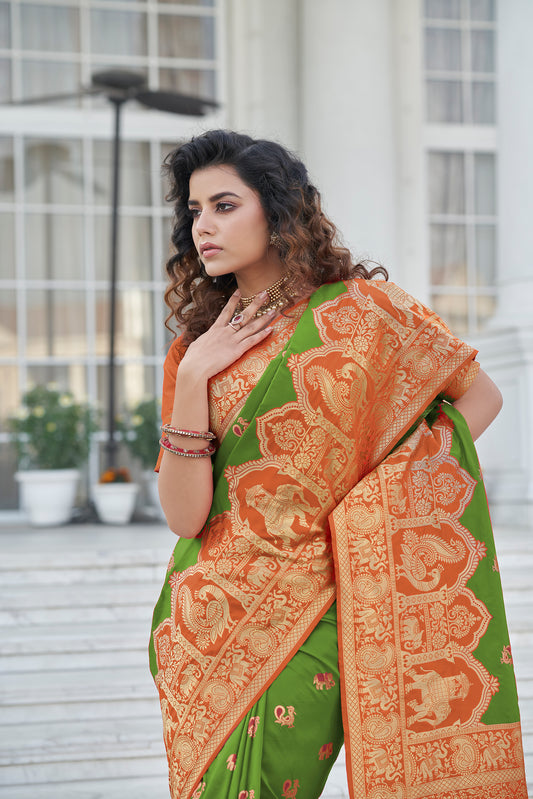 Green Soft Banarasi With Zari Weaving Silk Saree