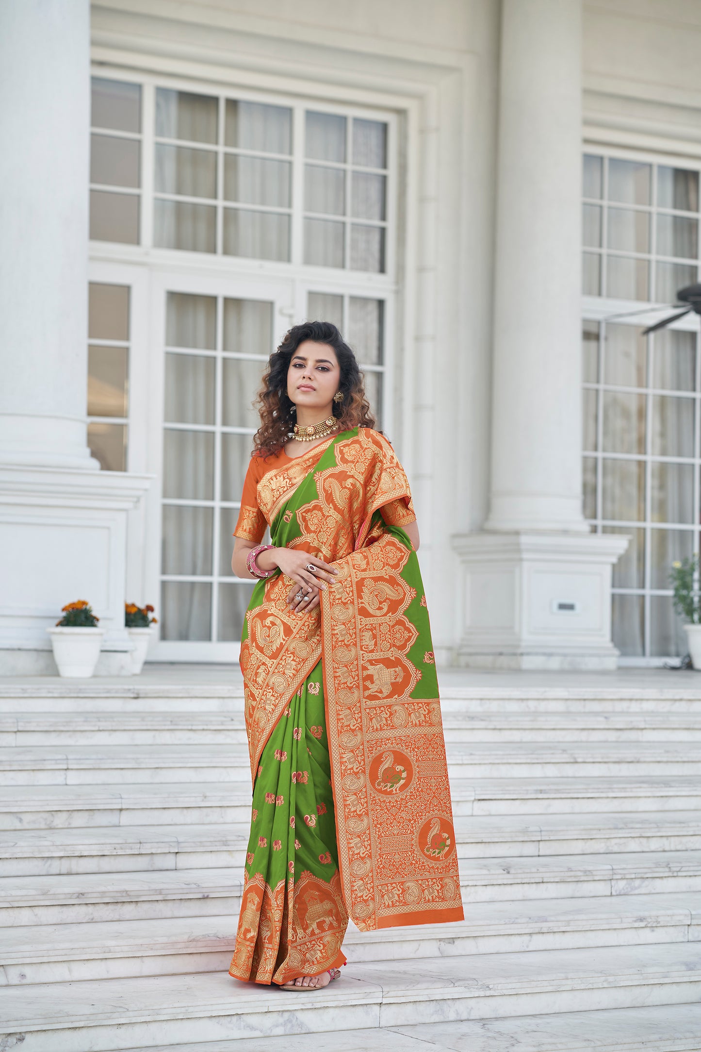 Green Soft Banarasi With Zari Weaving Silk Saree