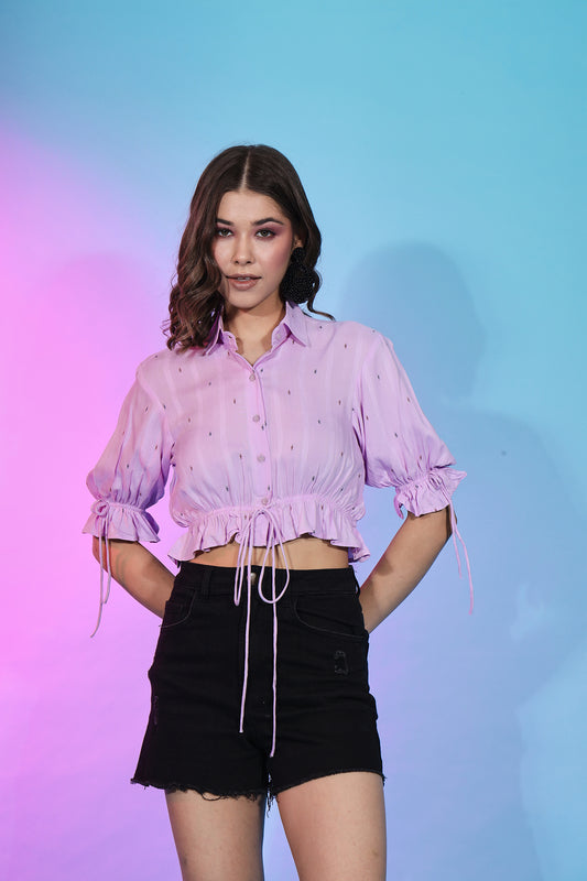 Lavender Color Collar Pattern Self Design Beautiful Top