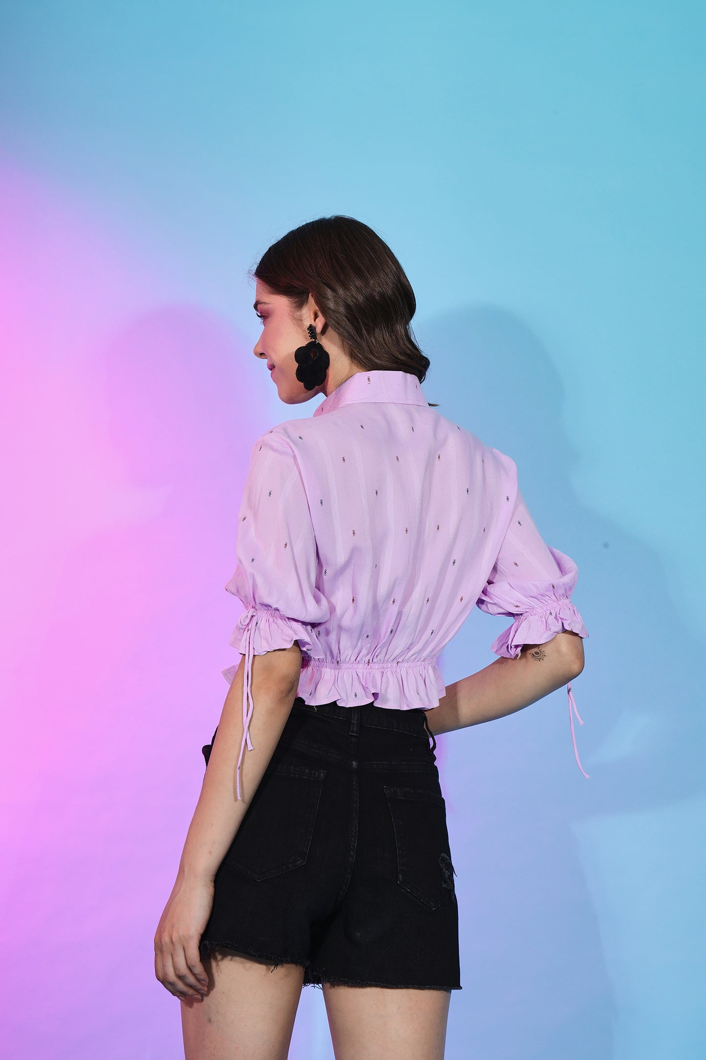 Lavender Color Collar Pattern Self Design Beautiful Top