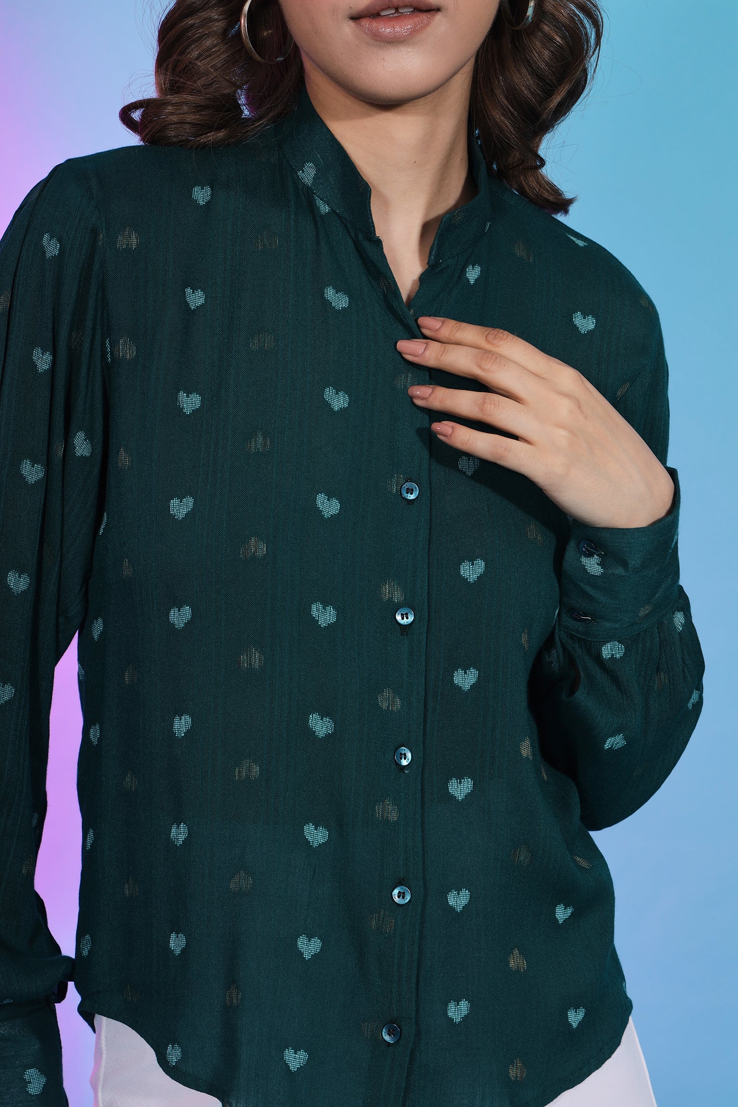 Green Color Collar Pattern Self Design Beautiful Top