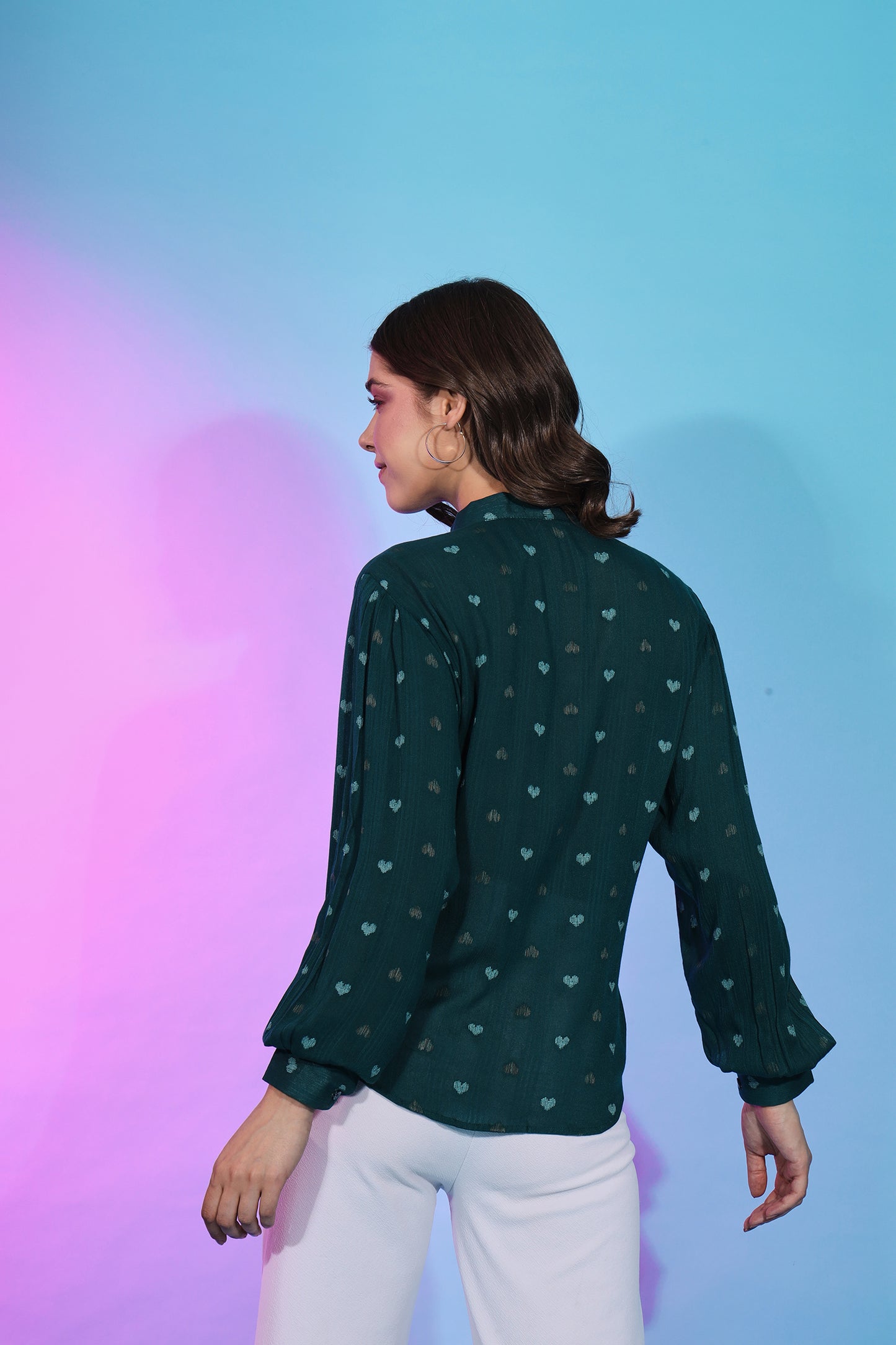 Green Color Collar Pattern Self Design Beautiful Top