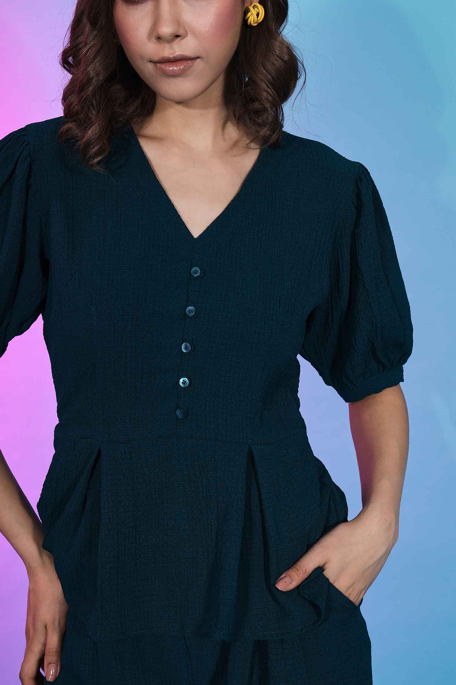 Stylish Designer Teal Green Fancy Fabric Co-Ords