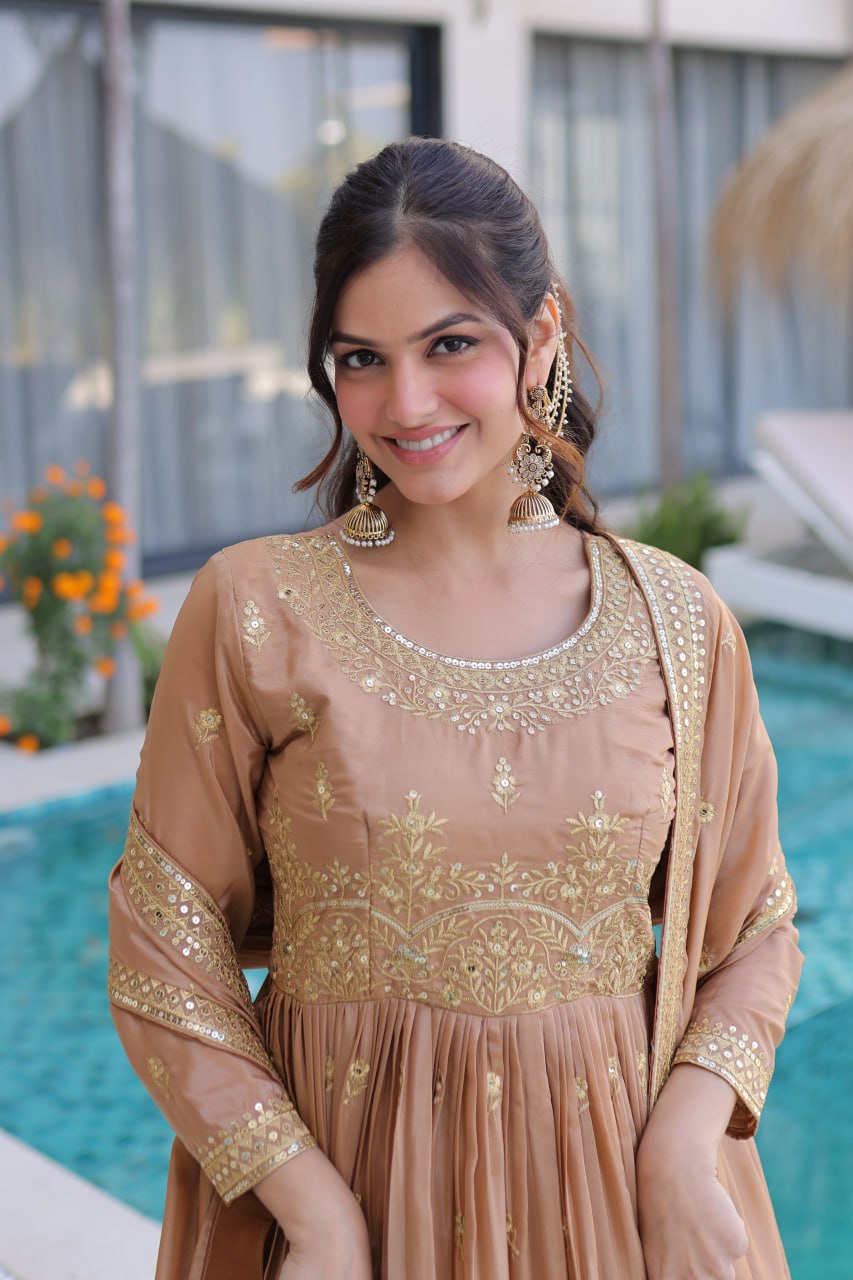 Peach Super Silk With Rich Sequins Embroidered Work Sharara
