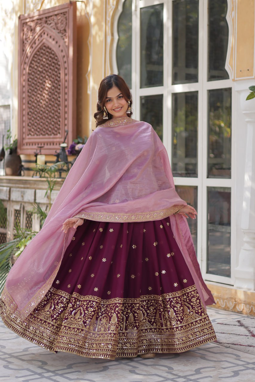 Wine Star Blooming With Embroidery Zari Sequins Work Gown