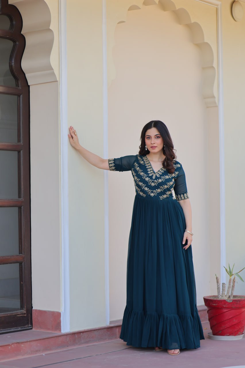 Rama Sequins Multithreaded Beads Embroidered Work Gown