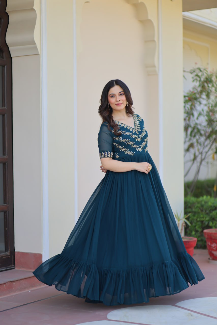 Rama Sequins Multithreaded Beads Embroidered Work Gown