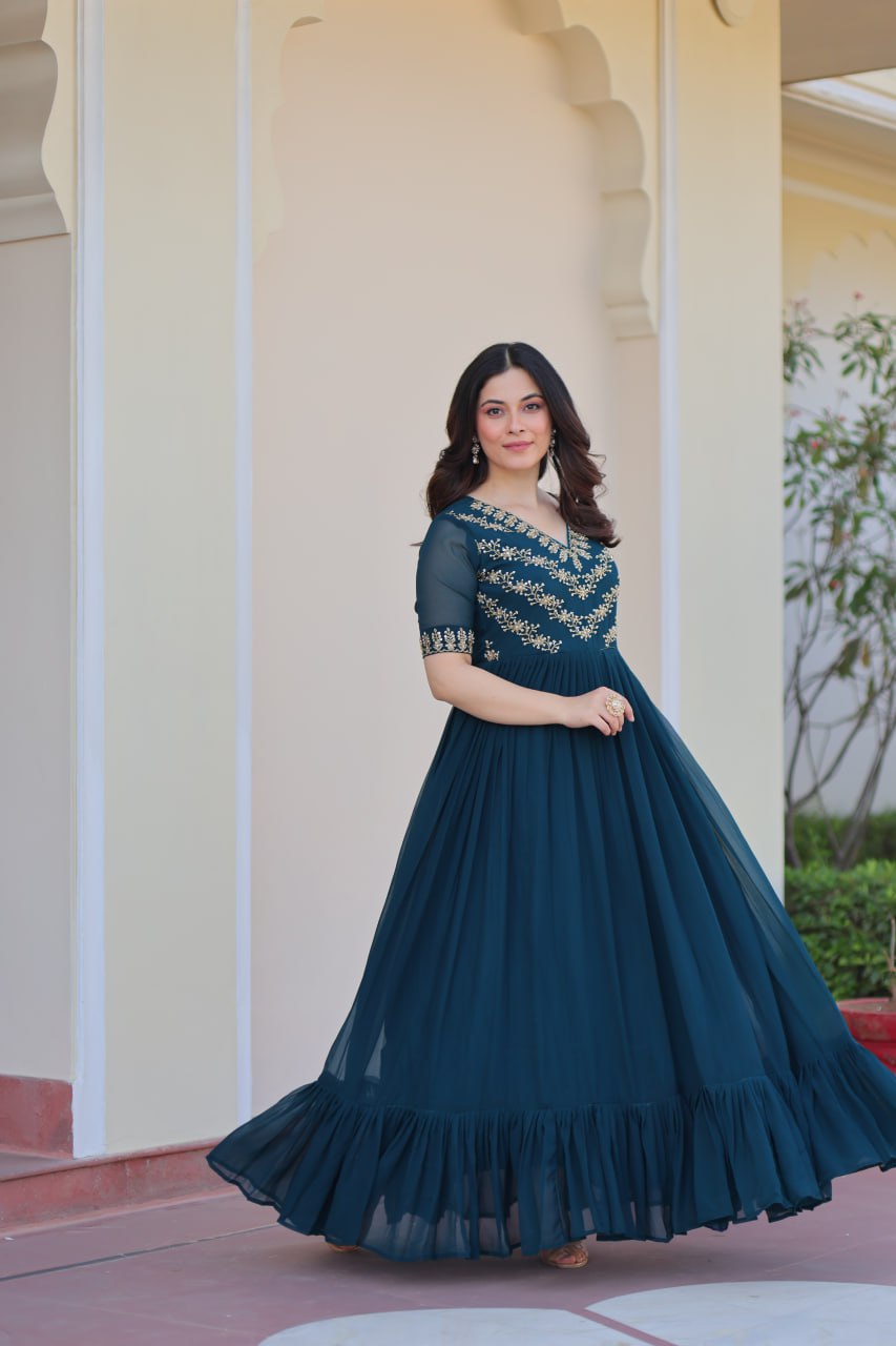 Rama Sequins Multithreaded Beads Embroidered Work Gown