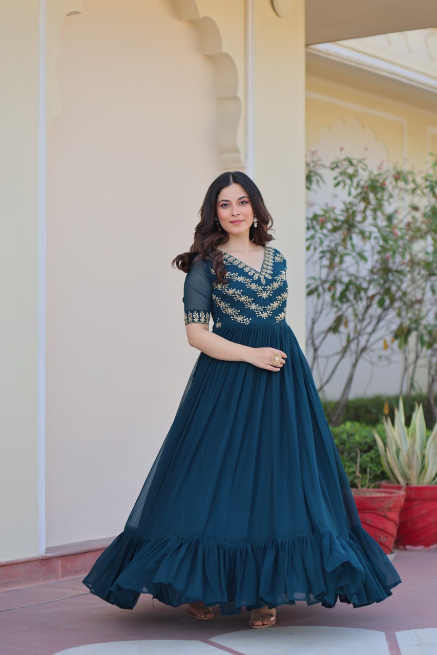 Rama Sequins Multithreaded Beads Embroidered Work Gown