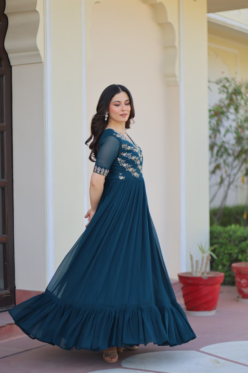Rama Sequins Multithreaded Beads Embroidered Work Gown