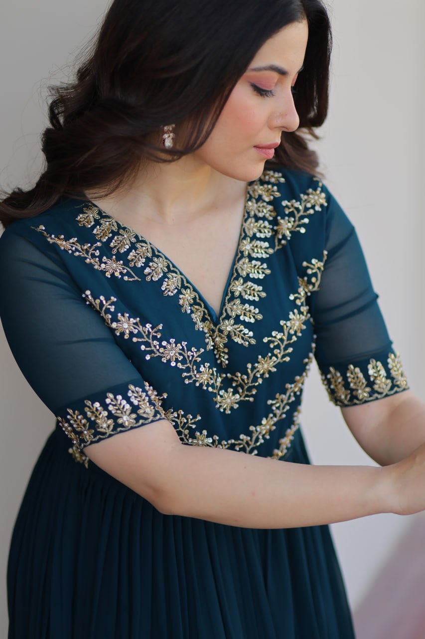 Rama Sequins Multithreaded Beads Embroidered Work Gown