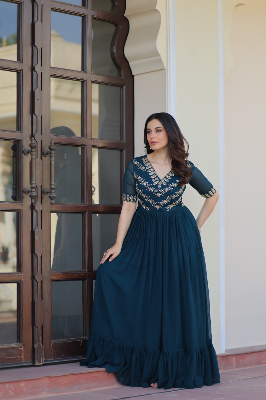 Rama Sequins Multithreaded Beads Embroidered Work Gown