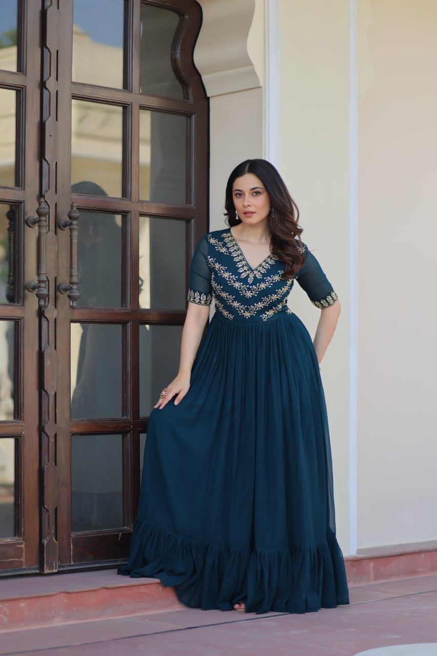 Rama Sequins Multithreaded Beads Embroidered Work Gown