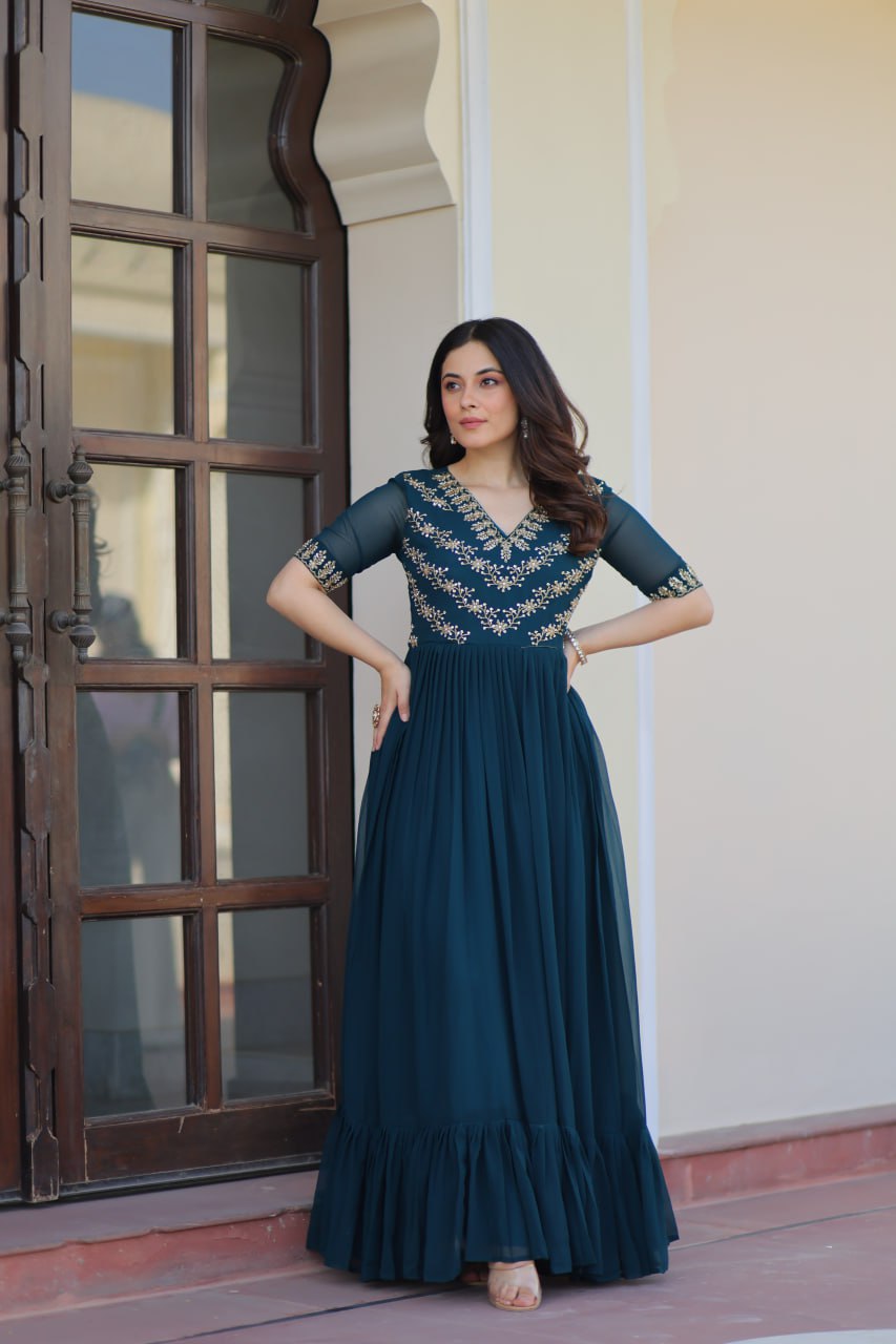 Rama Sequins Multithreaded Beads Embroidered Work Gown