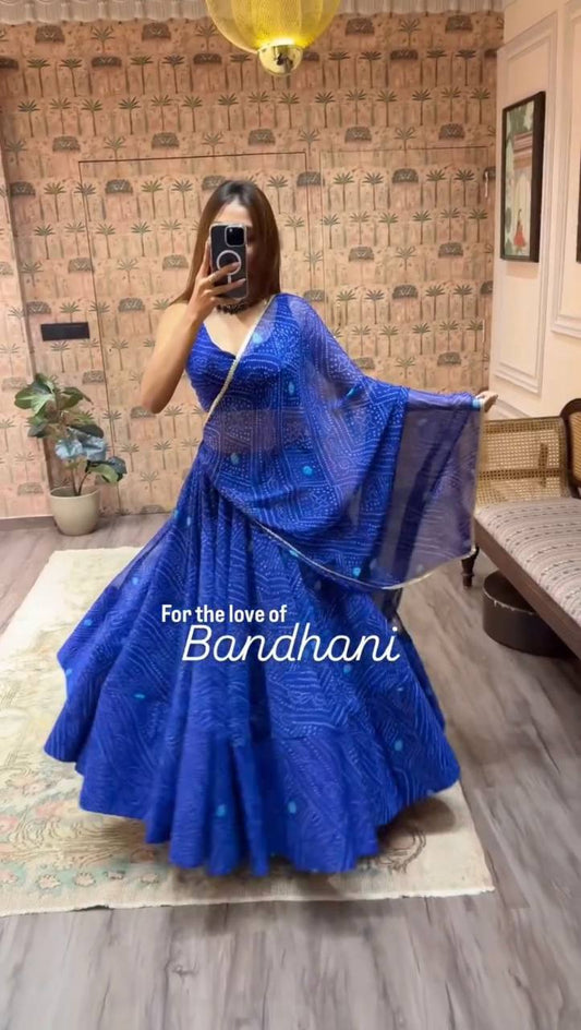 Blue Exclusive Bandhani Printed Georgette Navaratri Lehenga Choli
