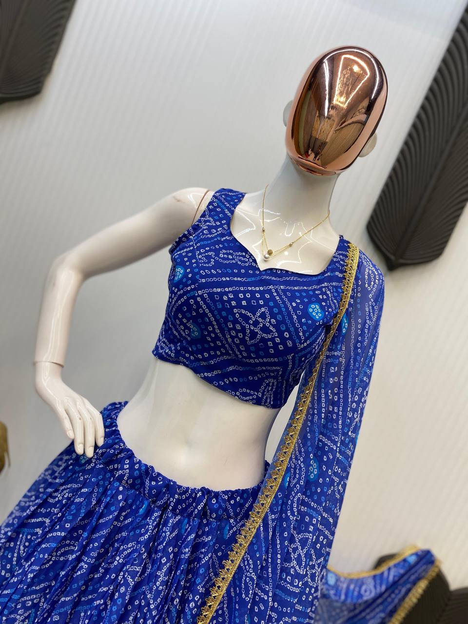Blue Exclusive Bandhani Printed Georgette Navaratri Lehenga Choli