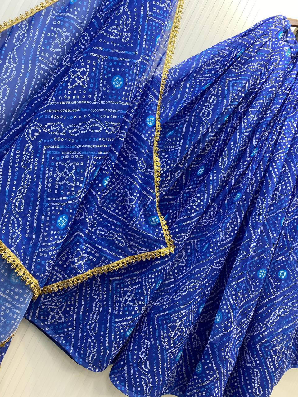 Blue Exclusive Bandhani Printed Georgette Navaratri Lehenga Choli
