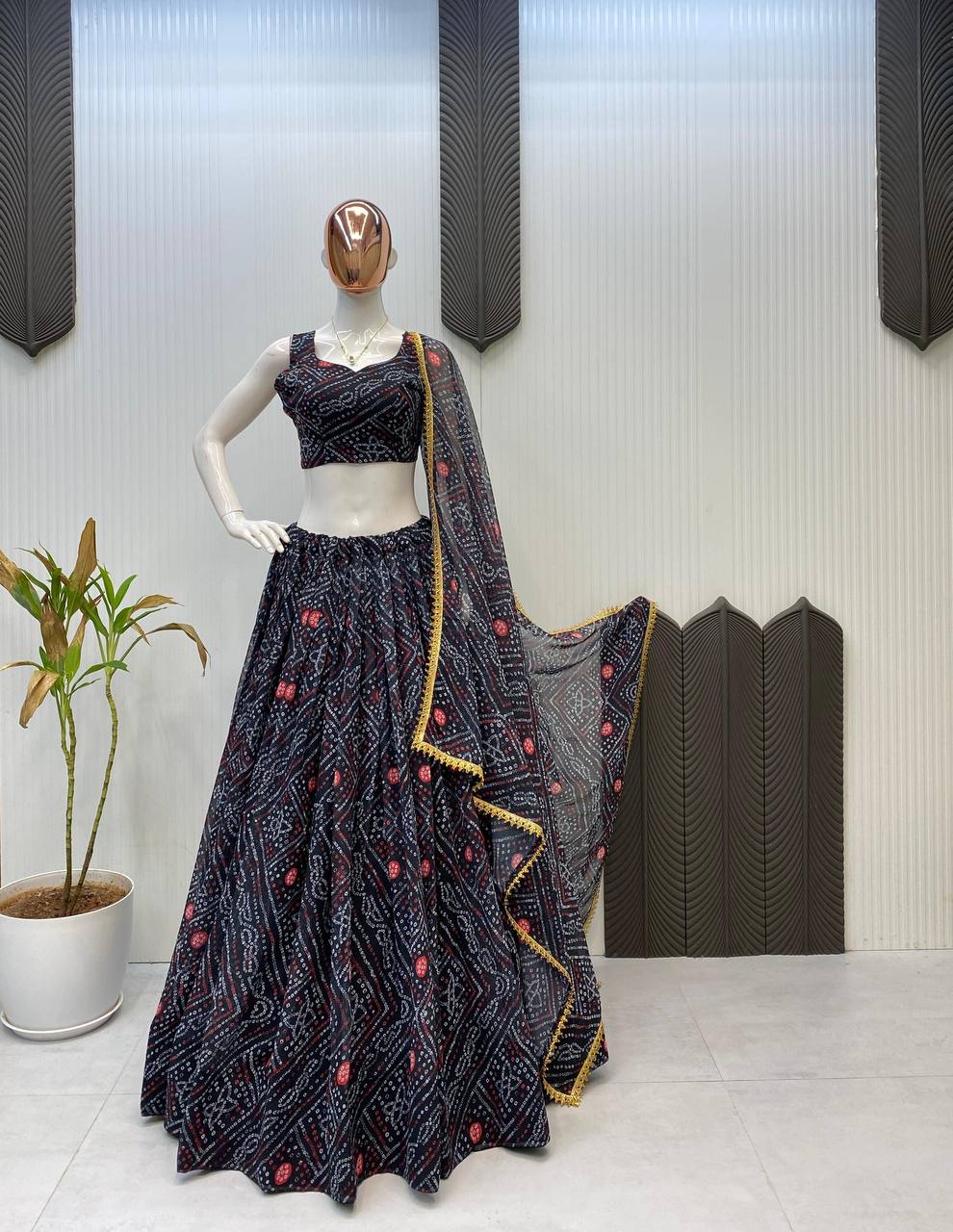 Black Exclusive Bandhani Printed Georgette Navaratri Lehenga Choli