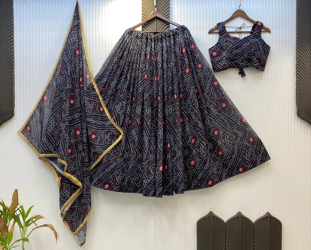 Black Exclusive Bandhani Printed Georgette Navaratri Lehenga Choli