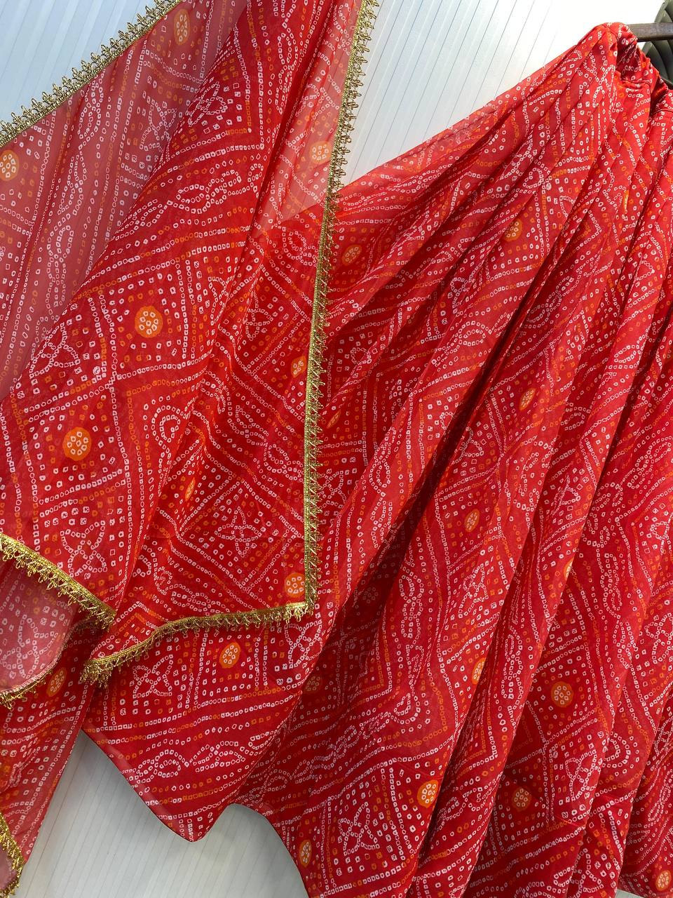 Red Exclusive Bandhani Printed Georgette Navaratri Lehenga Choli