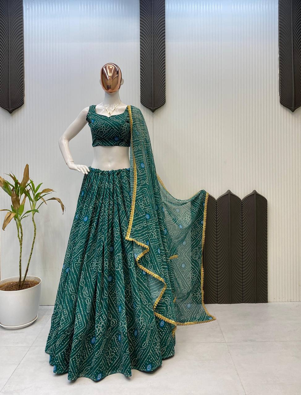 Green Exclusive Bandhani Printed Georgette Navaratri Lehenga Choli