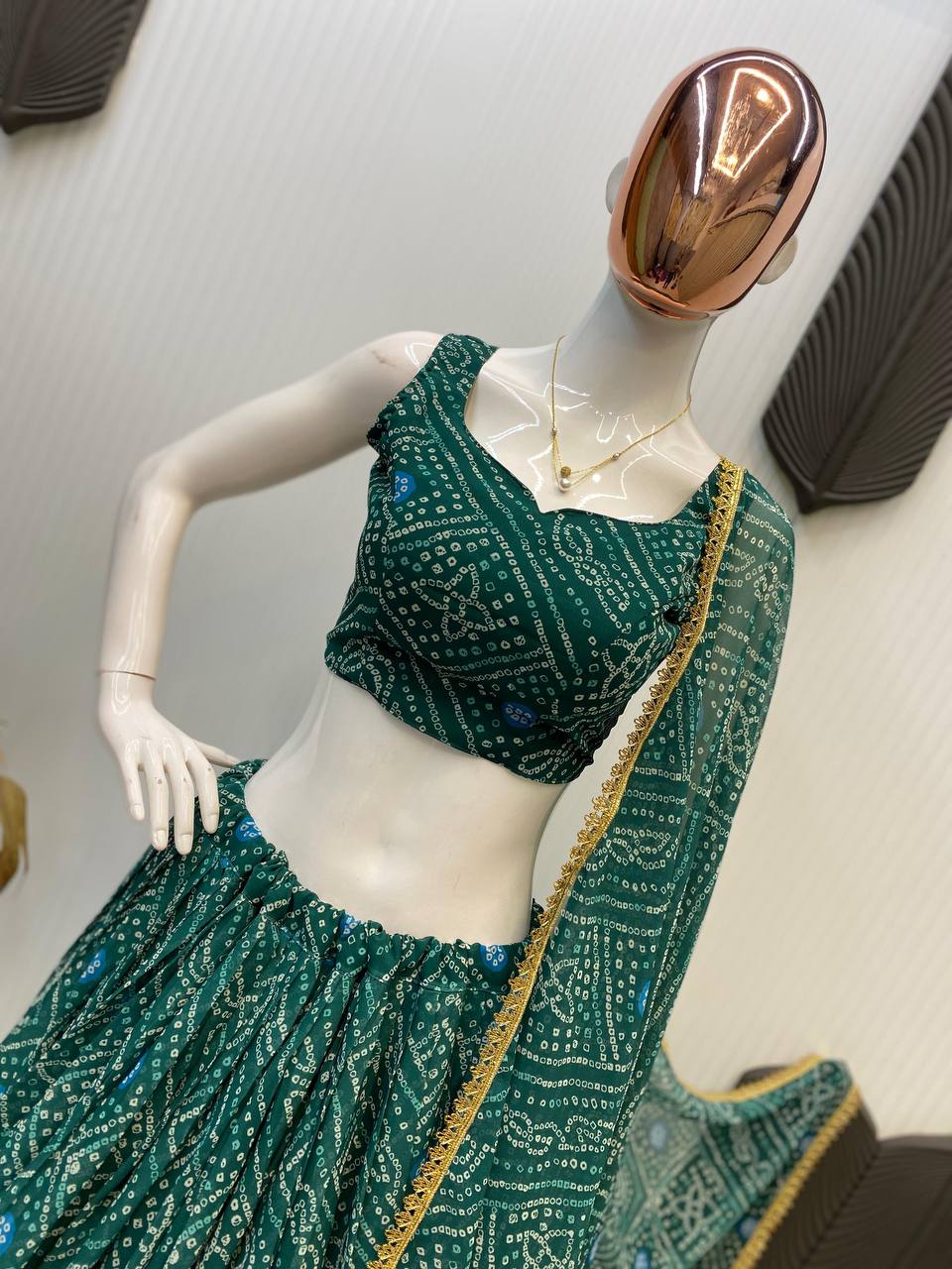 Green Exclusive Bandhani Printed Georgette Navaratri Lehenga Choli