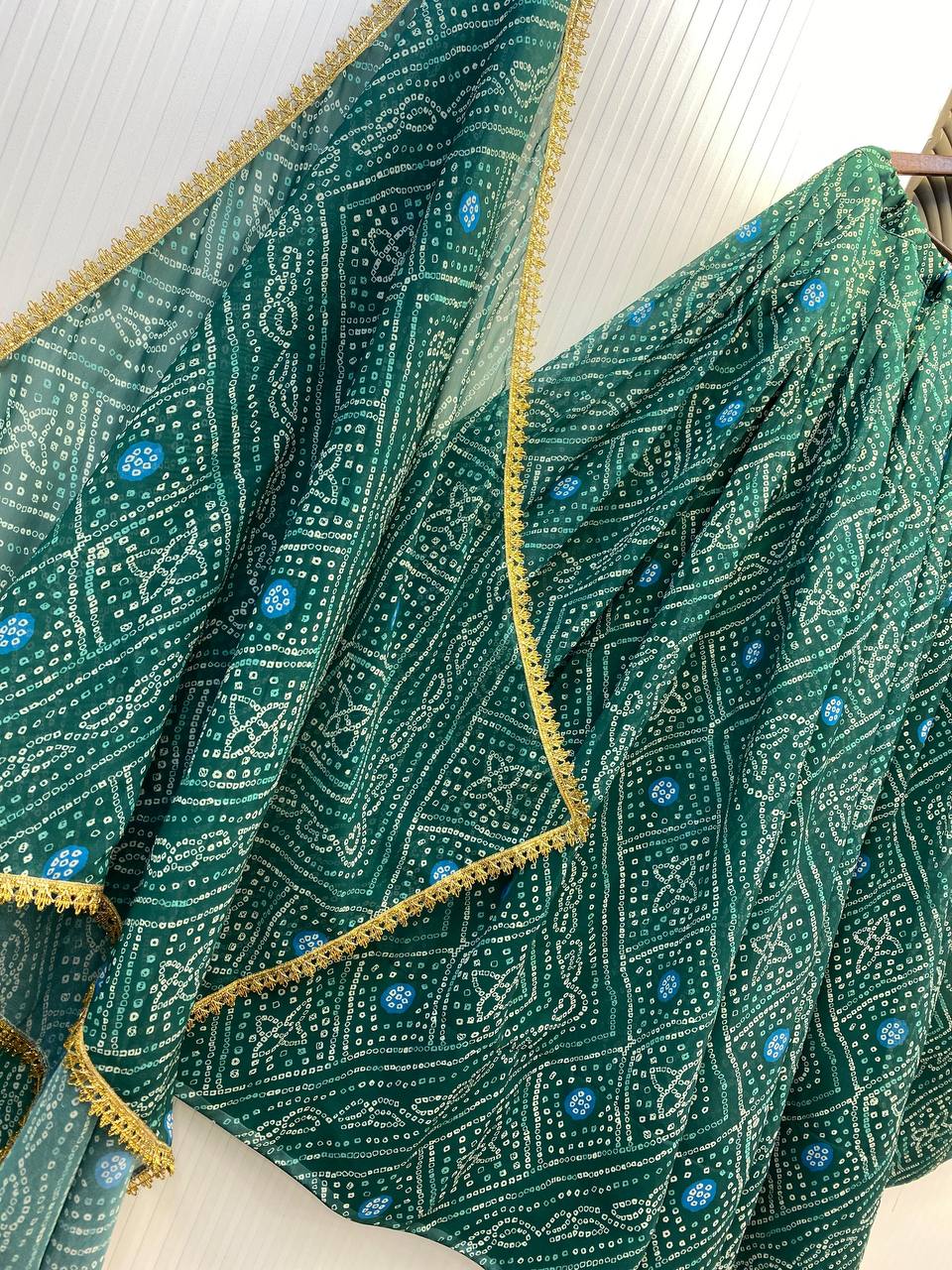 Green Exclusive Bandhani Printed Georgette Navaratri Lehenga Choli
