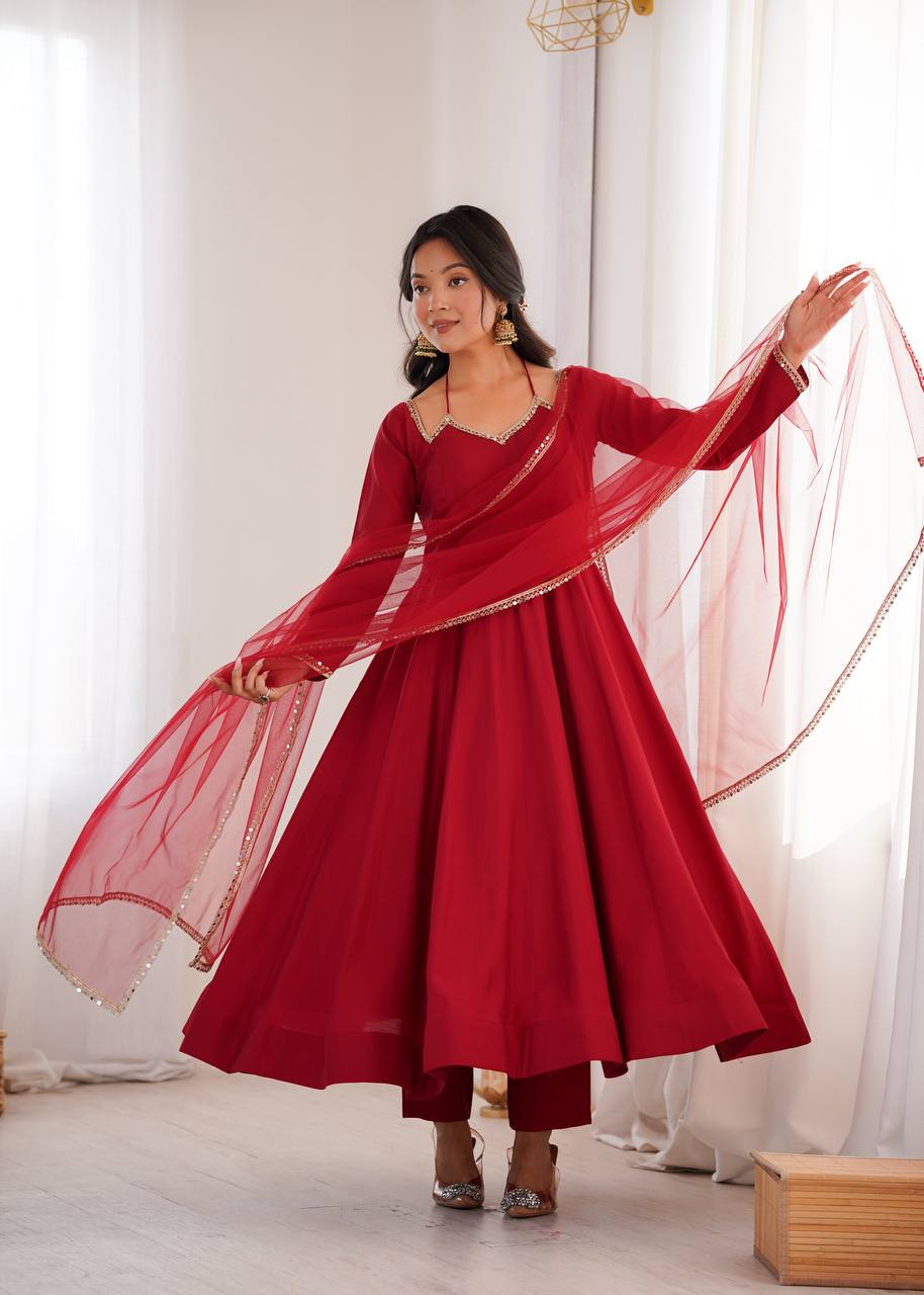 Maroon Pure Chanderi Fabric Fully Flare Anarkali Ready To Wear Salwar The Beauty Queen Maroon Pure Chanderi Fabric Fully Flare Anarkali Ready To Wear Salwar The Beauty Queen