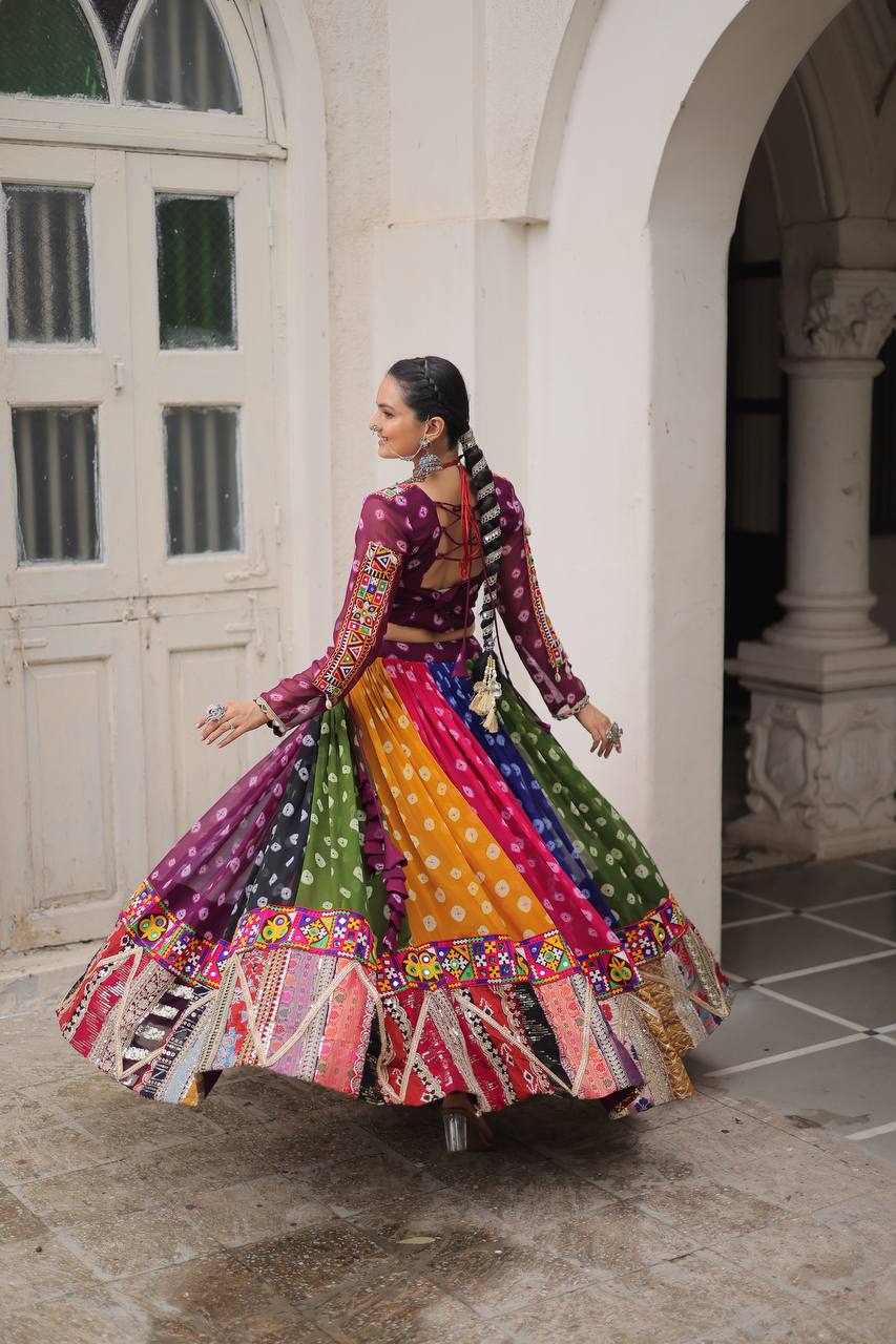 Multicolor Attractive Combination Of Wintage And Gamthi Embellished Work Navratri Lehenga Choli