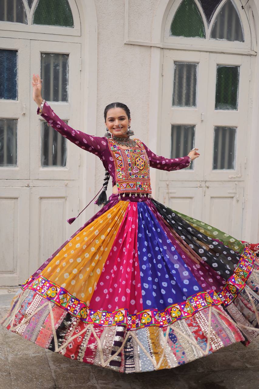 Multicolor Attractive Combination Of Wintage And Gamthi Embellished Work Navratri Lehenga Choli