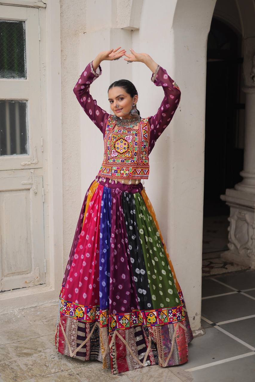Multicolor Attractive Combination Of Wintage And Gamthi Embellished Work Navratri Lehenga Choli