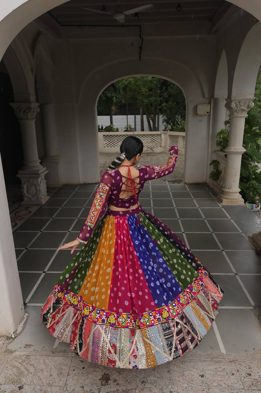 Multicolor Attractive Combination Of Wintage And Gamthi Embellished Work Navratri Lehenga Choli