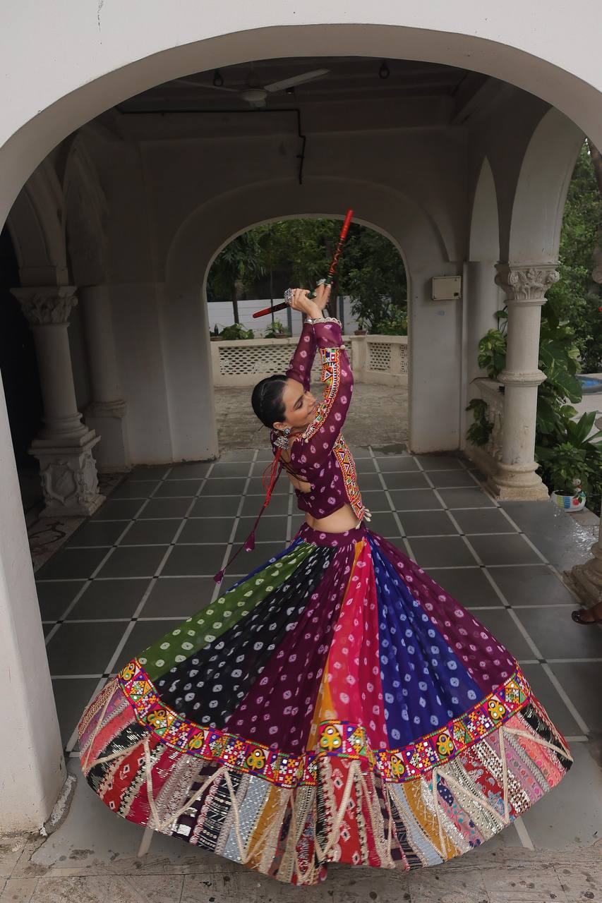 Multicolor Attractive Combination Of Wintage And Gamthi Embellished Work Navratri Lehenga Choli