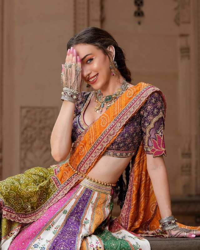 Multi-Color Heavy Muslin Cotton Digital Print & Real Mirror Work Navratri Lehenga Choli Set