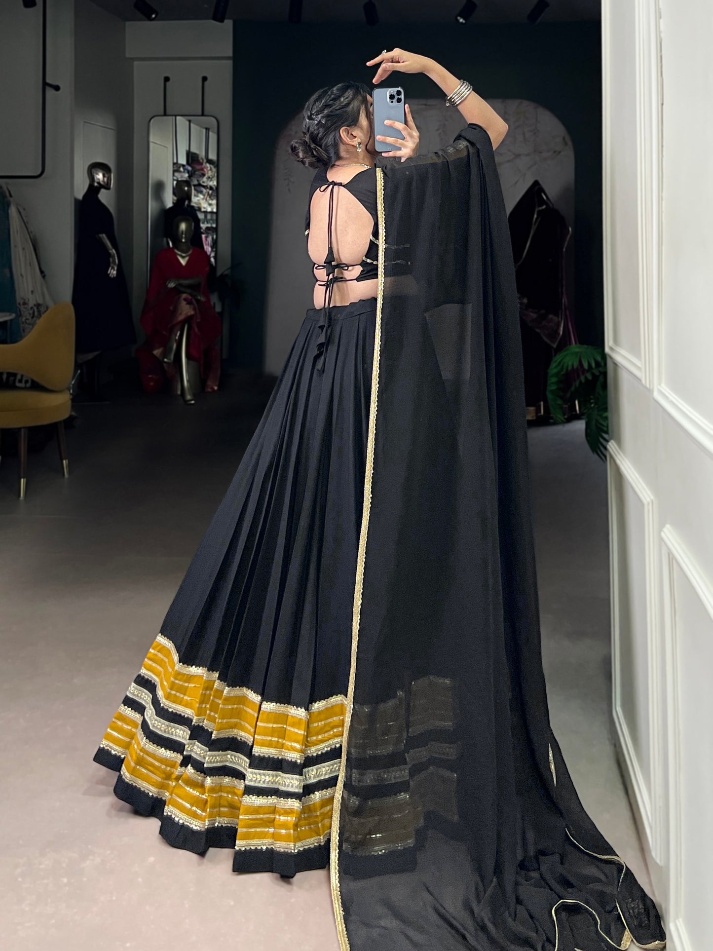 Black Pure Sequins Lace With Gota Patti Lace Work Navratri Lehenga Choli