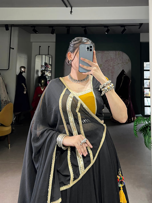 Black Pure Sequins Lace With Gota Patti Lace Work Navratri Lehenga Choli