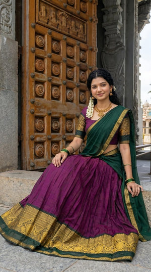 Traditional langa voni purple green South Indian style