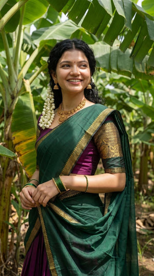 Pavadai dhavani Kanchi cotton with temple zari border