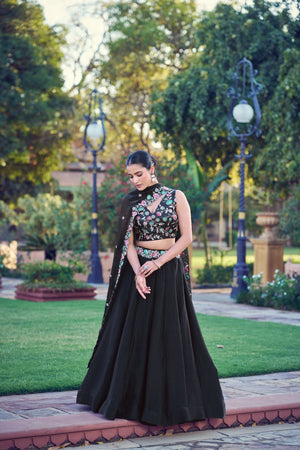 Designer cocktail lehenga with sequins thread work