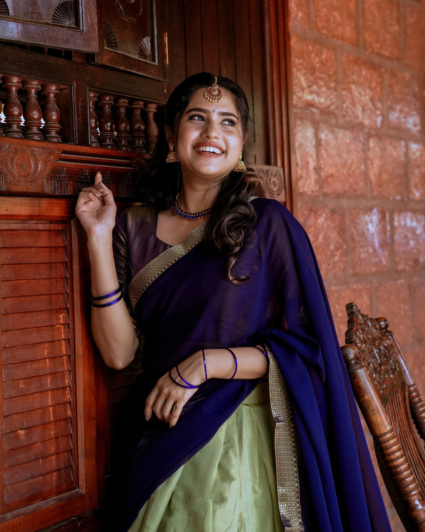 Olive Zari Weaving Work Kanchipuram Lehenga Choli