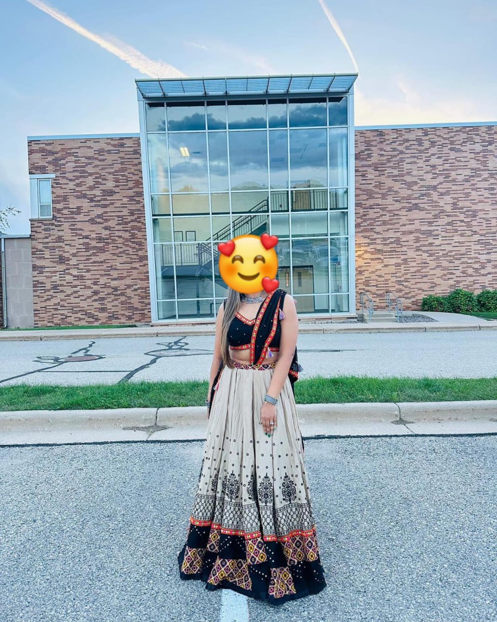 Black White Digital Print Real Mirror Work Navratri Lehenga Choli