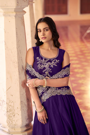 Purple designer lehenga with tube bead and sequins work