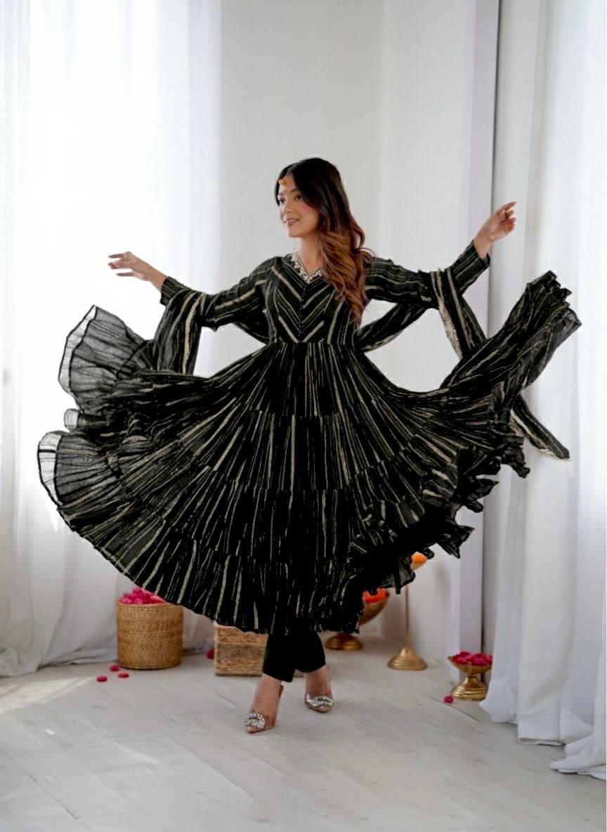 Black Chanderi Silk Salwar Suit – Handcrafted Real Mirror Work & Designer Embroidery Set